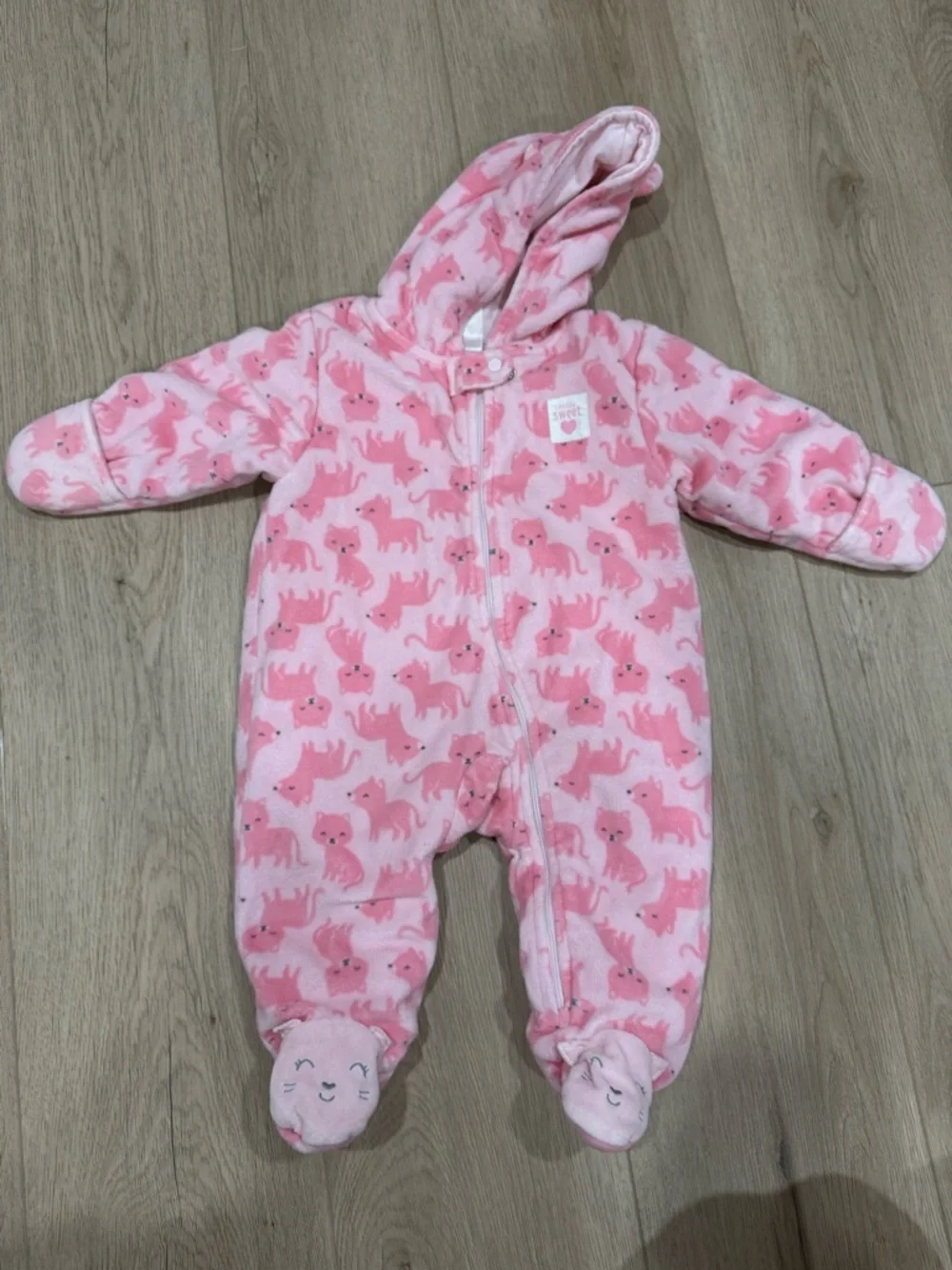 Carter's Pink Hooded Fleece Baby One-Piece with Fox Print